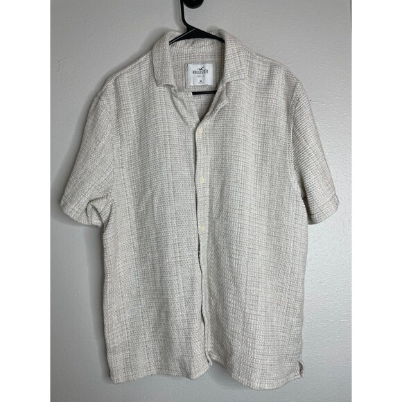 Hollister Textured Cotton Waffle Knit Short Sleeve Button-Up Shirt – Men’s M - Picture 1 of 6